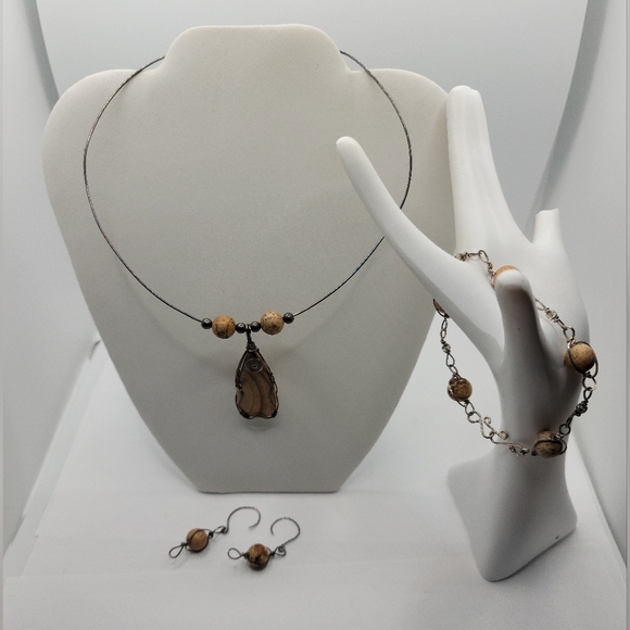 Artisan Handmade Jewelry Earthen Necklace, Bracelet, and Earring Set - Picture 1 of 5